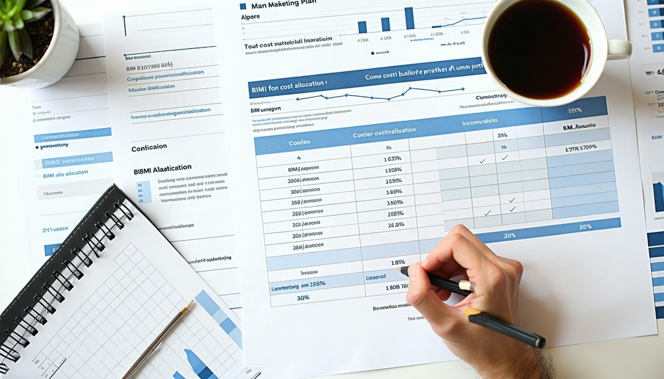 Egy marketingterv az asztalon a BIMI költségelosztással-1