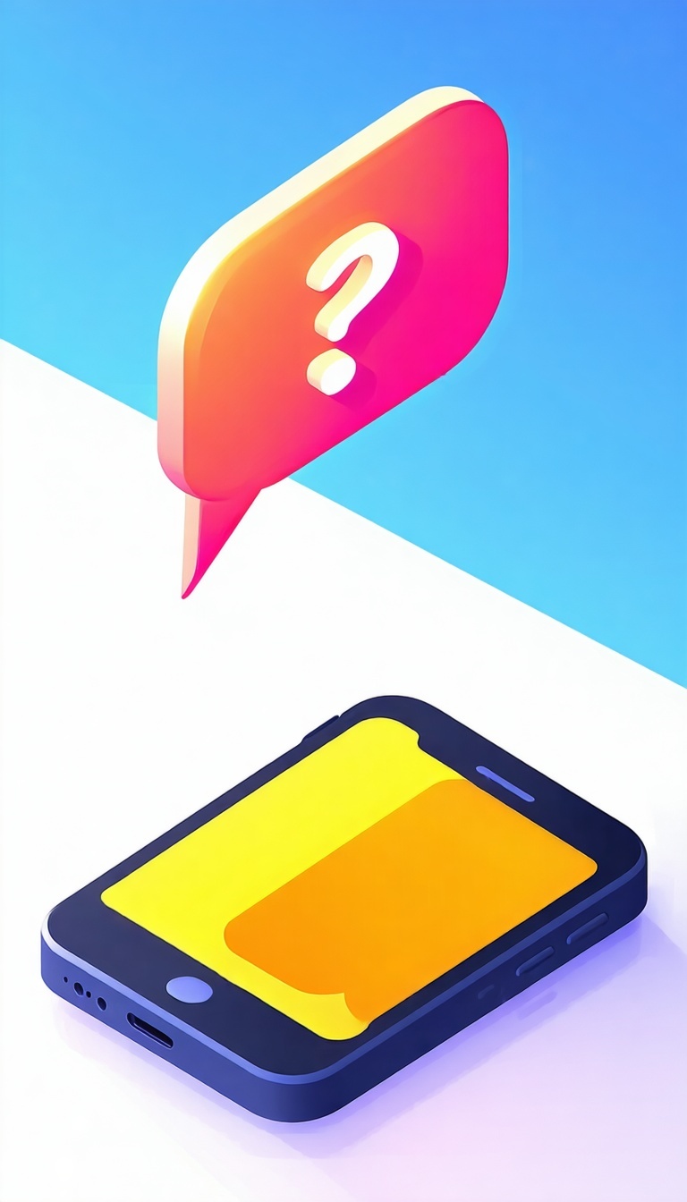 Egy mobiltelefon egy nagy chat buborékkal a telefon felett, amely egy kérdőjelet tartalmaz Élénk színek használata-Apr-24-2025-09-57-53-0038-AM