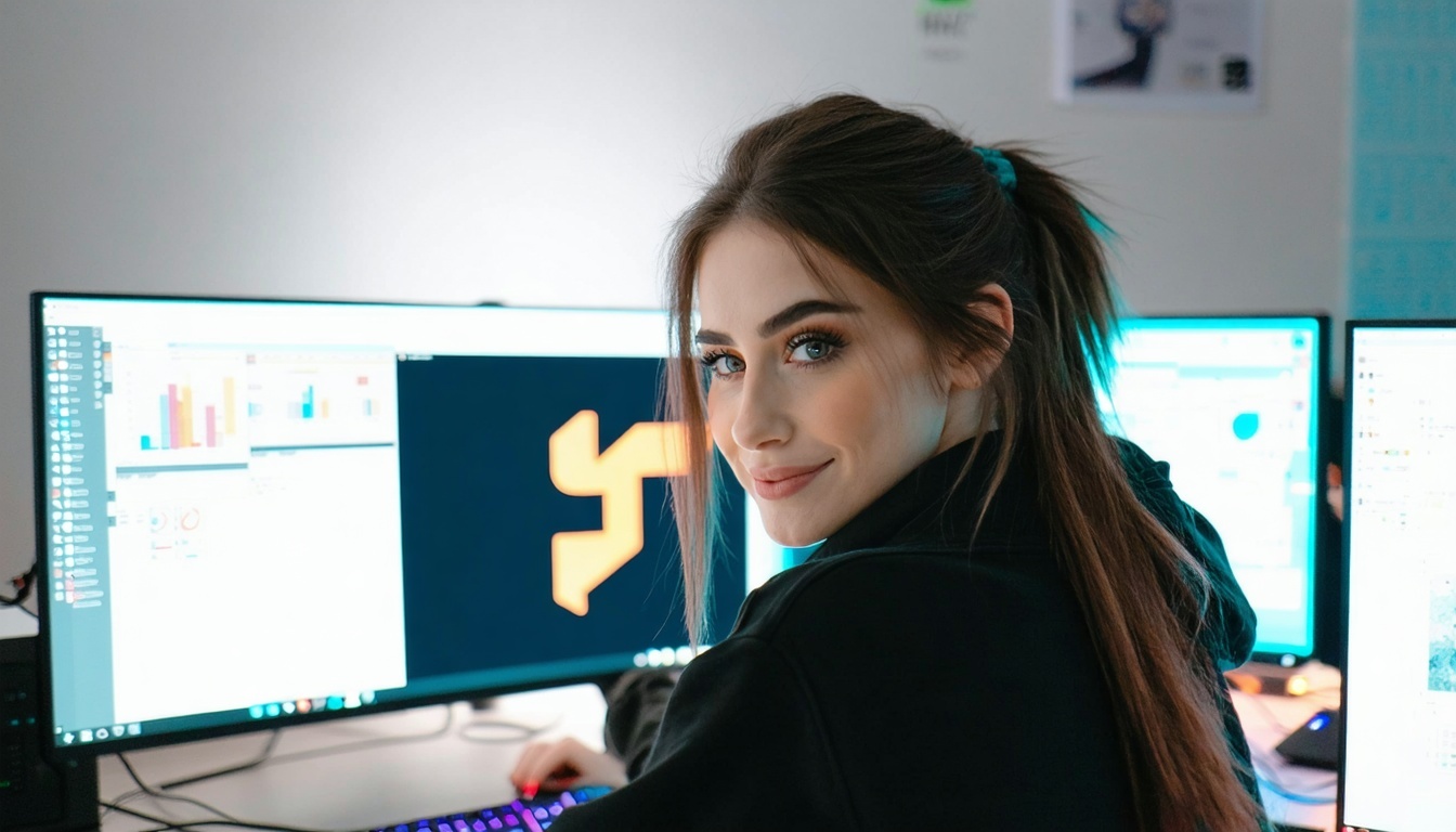 Fiatal nő a számítógép előtt a BIMI Compliance kész logóját nézi - Júl-30-2025-05-57-27-4116-PM